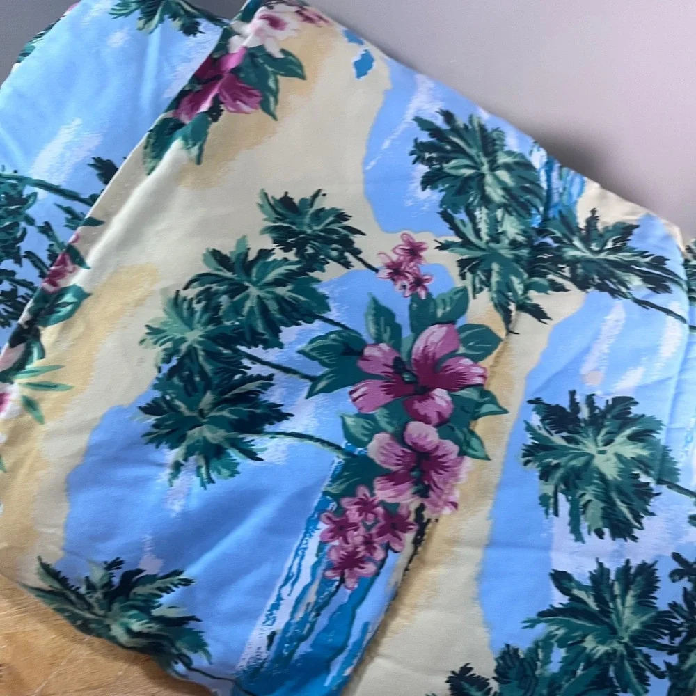 Vtg Dan River Tropical Palm Tree Hibiscus Full Comforter Set 4pc Made in USA